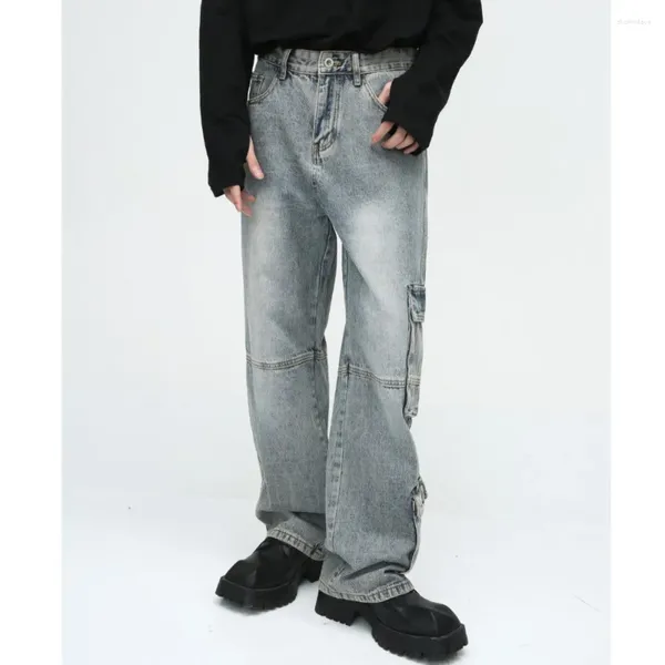 Jeans para hombres 2024 Spring Corea Corea suelta Color sólido Algodón Hip Hop Nicho Vintage Grandes bolsillos ideados High Street