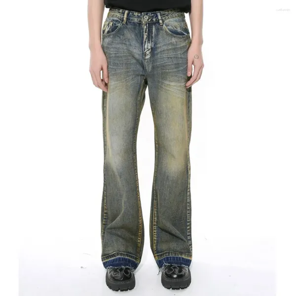 Jeans para hombres 2024 Primavera Coreano Vintage Nicho Diseñar Rtero Color Sólido Moda Recta High Street Cremallera Algodón Suelto