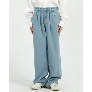 Jeans pour hommes 2024 printemps coréen lavage hip hop fermeture éclair coton droit décontracté jambes larges couleur unie haute rue