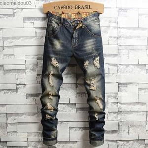 Heren jeans 2024 lente nieuwe noodlijdende jeans hiphop street Koreaanse mode ultra dunne elastische gat denim broeksl2404