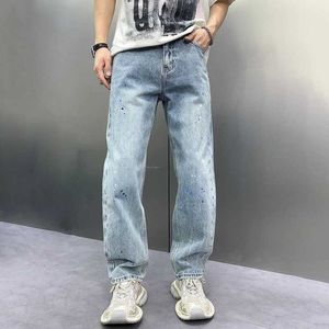 Jeans pour hommes 2024 printemps Non extensible 100% coton Denim Jeans pour hommes desserrer Streetwear encre pulvérisée pantalon J240328
