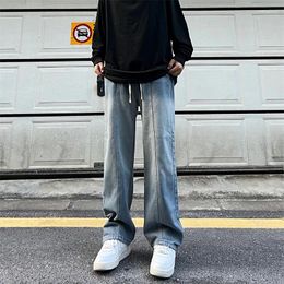 Jeans masculins 2024 Spring Streetwear Band Men de coréen Fashion Corée Pantalon de jambe large lâche Vêtements de marque masculine Demin Tableau Y103