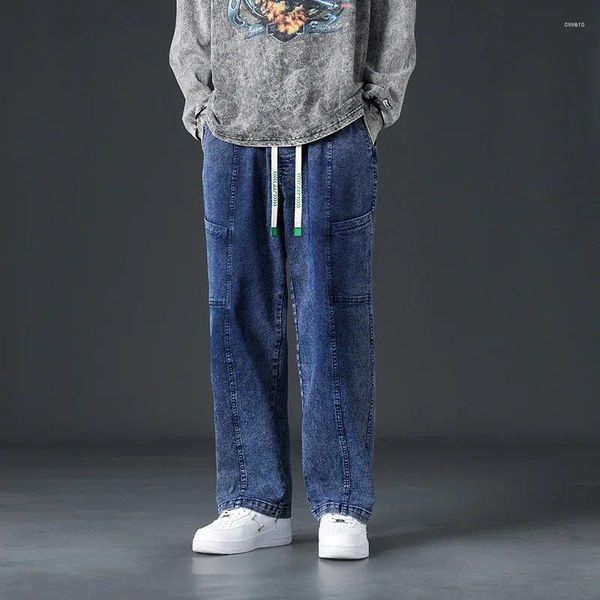 Jeans masculins 2024 Spring Streetwear Band Men de coréen Fashion Corée Pantalon de jambe large lâche Vêtements masculins Big Size 6xl 7xl 8xl