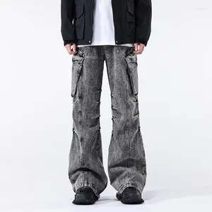 Jeans pour hommes 2024 printemps/été mode lavable simple et confortable polyvalent noir moucheté Micro élastique pantalon ample
