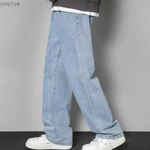 Heren jeans 2024 lente/zomer heren nieuwe solide kleur los rechte jeans casual straat hiphop retro wide benen pantsl2404