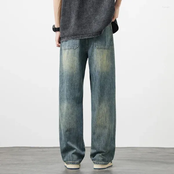Jeans para hombres 2024 Primavera / Verano Mediados de cintura alta Pantalones de mezclilla coreanos Adolescentes Moda Retro Pierna recta suelta Calle