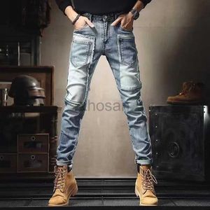 Jeans masculin 2024 printemps / été nouvelle tendance de mode Mentide décontractée Multi Pocket Slim Fit Small Feet Pants Elastic D240417
