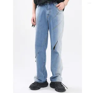 Jeans pour hommes 2024 Printemps Vintage Devise Dégradé Trous Droit Lâche Personnalité Casual Coréen Lavage Zipper Coton