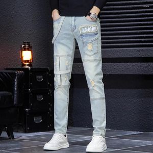 Jeans pour hommes 2024 Pantalons de rue American Washed Casual Droite Couture serrée Moto Tendance