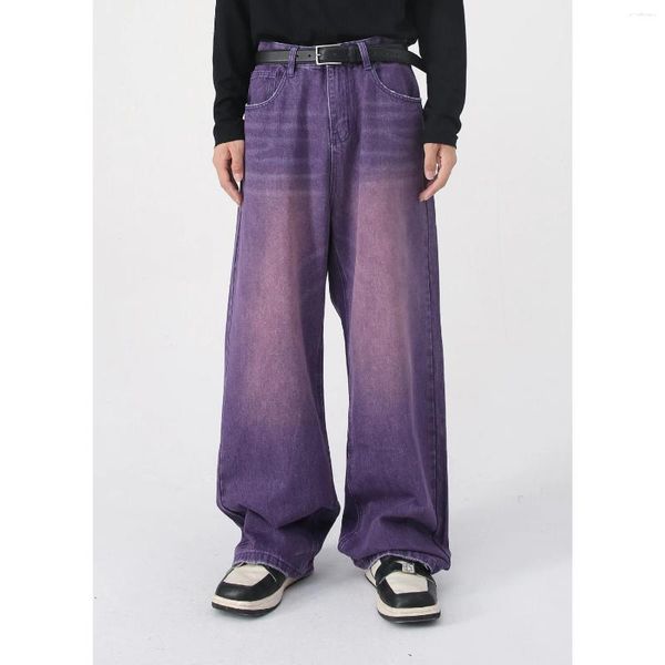 Jeans para hombres 2024 Street Purple para hombres Mujeres Retro Pierna ancha Pantalones de mezclilla sueltos lavados Y2K recto negro rosa verde