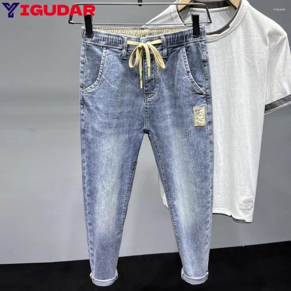 Jeans masculins 2024 Été hommes mince stretch coton droit de mode décontracté denim Cowboys pantalon vintage mince pantalon
