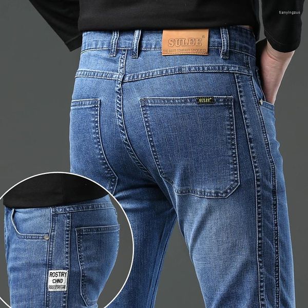 Jeans pour hommes 2024 mince marque Logo coupe ajustée printemps été décontracté élastique Denim pantalon mâle pantalons couleurs vêtements de luxe