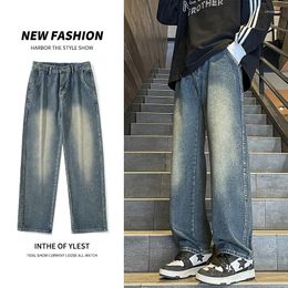 Jeans pour hommes 2024 Tendance Street Hip Hop Tube droit Lâche Large Jambe Pantalon Long Vintage Harajuku Lavage Polyvalent Quotidien