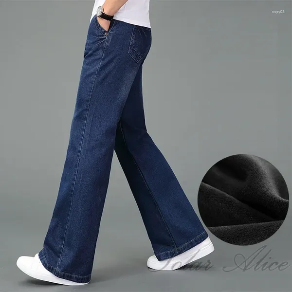 Jeans pour hommes 2024 Velvet Haute Qualité Hommes Hiver Chaud Polaire Large Jambe Business Casual Pantalon Flare Pantalon Taille Moyenne