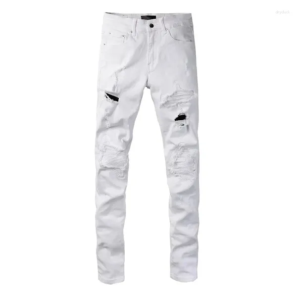 Jeans para hombres 2024 Pantalones de jean blanco Estilo de la calle Flaco Ripped High Quality Streetwear Slim Denim