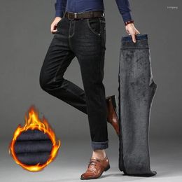 Jeans masculinos 2024 inverno grosso quente casual magro moda calças coreanas homens caber retro elástico velo perna reta