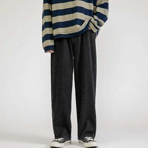 Jeans masculins 2024 Y2K Corée Fashion Mens Bands Baggy Col classique Couleur solide Denim Pantalon largeur masculin bleu clair bleu noir 240423