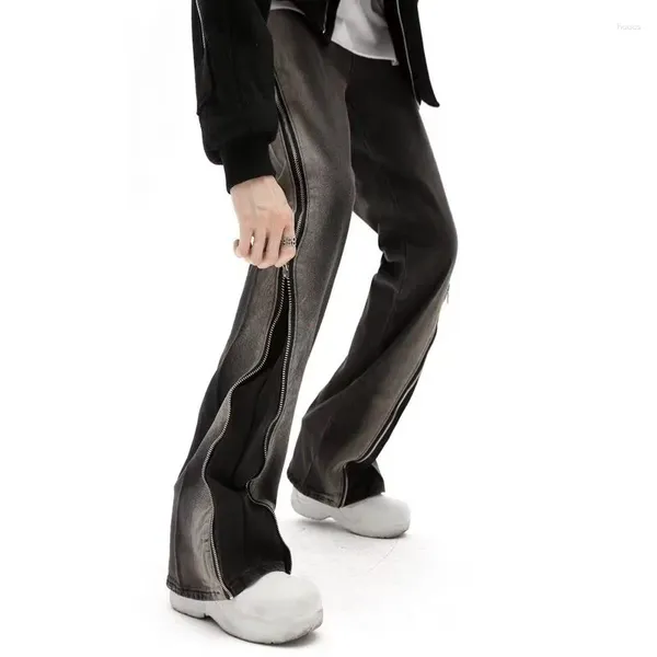 Jeans para hombres 2024 Y2K Streetwear Baggy Flare Hombres Pantalones Split Cremallera Recta Vintage Lavado Negro Hip Hop Denim Pantalones Pantalon Homme