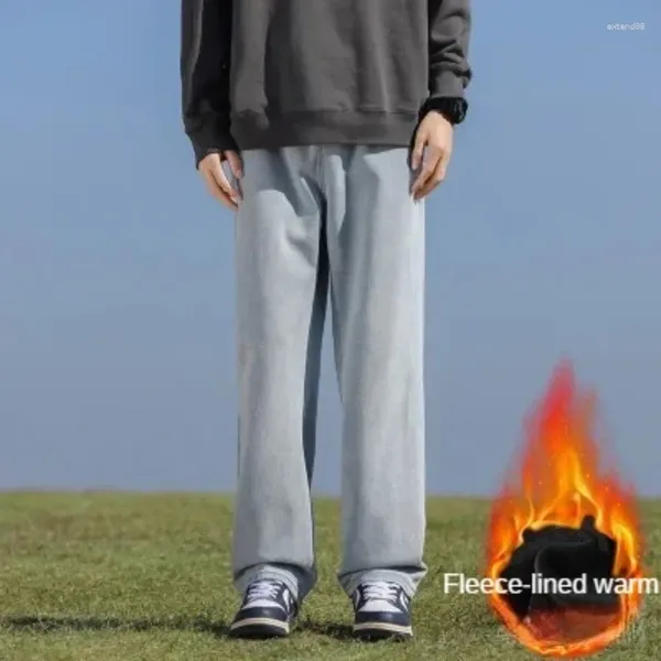 Jeans para hombres 2024 hombres y mujeres en otoño invierno hombres moda coreana suelta recta pantalones de pierna ancha ropa masculina negro azul claro 3xl