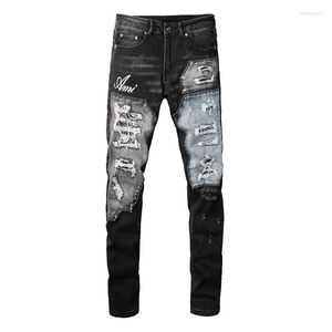 2024SS jean homme Streetwear jean Style Patchwork trous extensibles pantalon coupe cintrée haute rue pantalon déchiré en détresse