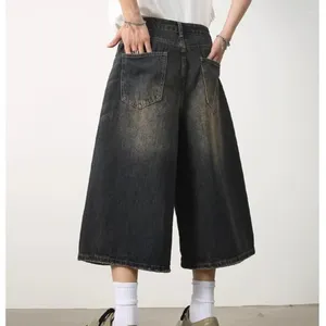 Jeans masculin 2024SS Short en jean en détresse rétro pour un pantalon recadré de la jambe droite surdimensionnée mince et lâche surdimensionnée