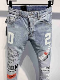Jeans para hombres 21s Jeans para hombre Diseñador Pantalones pitillo rasgados Moto Biker Hole Slim Fashion Brand Distressed Ture Denim Pantalones Hip Hop Hombres D2 9809 186x x0914