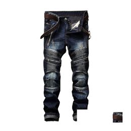 Heren Jeans 22 Stijlen Heren Effen Kleuren Motorfiets Slim Fit Plooien Gat Lange Denim Broek Hip Hop Potlood Voor Mannelijke Drop Levering Kleding Dhtpz