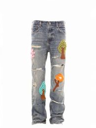 Jeans pour hommes 23 Four Seasons Wearable Vintage Wash Couteau Coupé Crochet Broderie Porté Et Pantalon Pour Femme High Street À La Mode