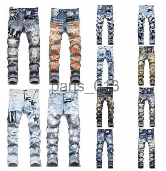 Jeans pour hommes 23SS Mens Jeans Designers Distressed Ripped Biker Slim Straight Denim pour hommes Imprimer Femmes Armée Mode Mans Skinny Pantalon Taille asiatique 29-38 x0911