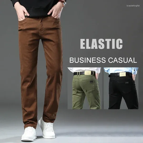 Jeans pour hommes 3 couleurs automne vêtements mince mode marron affaires décontracté stretch denim pantalon mâle marque pantalon