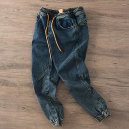 Jeans pour hommes 3120 # Automne American Retro Denim épais 99% coton lavé lourd taille élastique cordon de serrage pantalon à la cheville