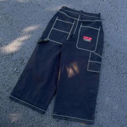 Jeans para hombres 3pmwear Carta Bordado Hip Hop para hombres Y2k Retro Baggy Negro Pantalones rectos de pierna ancha Harajuku Ropa de calle 231208