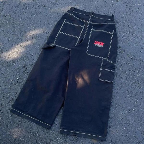 Jeans para hombres 3pmwear letra bordado hip hop para hombres y2k retro baggy negro recto pantalones de pierna ancha harajuku streetwear ropa