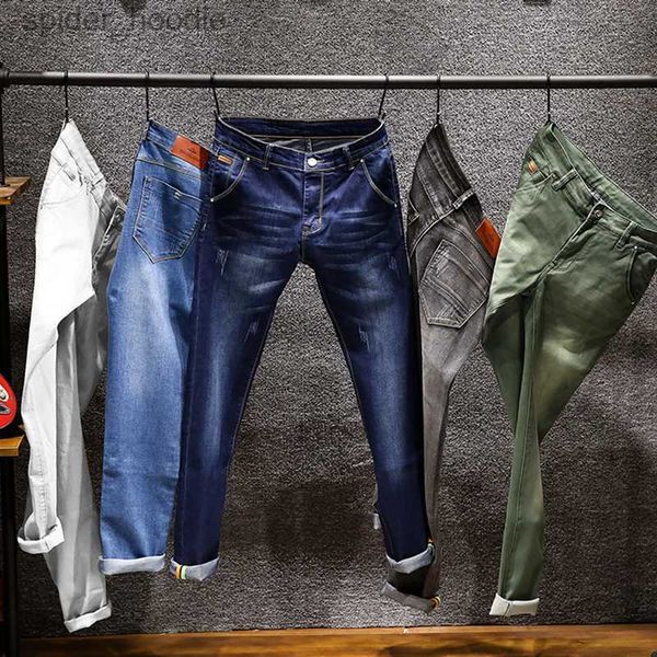 Jeans pour hommes 6 couleurs 2023 Nouveaux hommes Skinny Jeans blancs Mode Pantalon Slim élastique Jean Homme Marque Pantalon Noir Bleu Vert Gris L230921