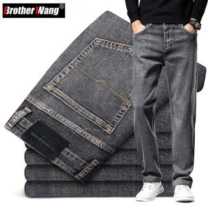 Jeans pour hommes 6 couleurs Automne Hommes Gris Straightleg Business Casual Coton Stretch Denim Pantalon Mâle Marque Vêtements Plus Taille 40 42 44 231218