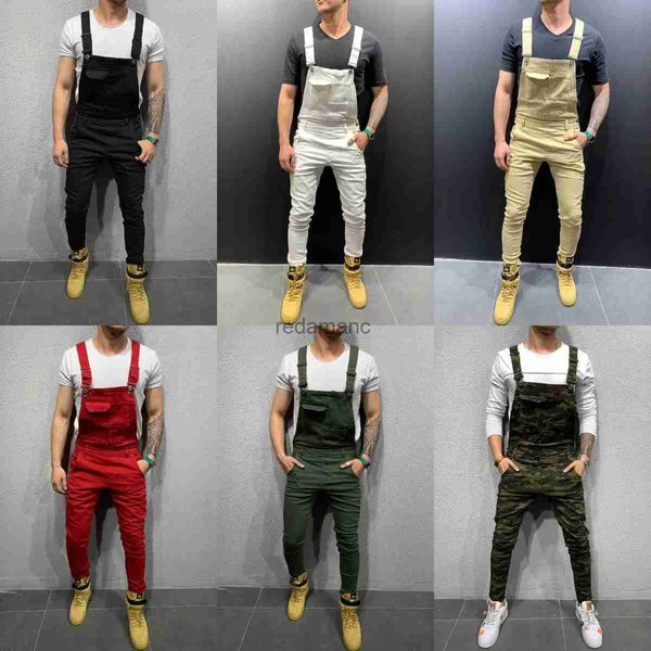 Pantalones vaqueros para hombre 6 colores Moda Nuevos hombres Caqui Rojo Ejército Verde Blanco Denim Babero Monos S-XXXL Monos Hip Hop Jeans Moto Biker Pantalones Pantalones YQ231102