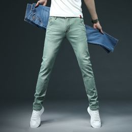 Herenjeans 7 kleur mannen rekken mager mode casual slanke spoed denim broek mannelijk blauw groen zwart kaki witte broek merk 220923