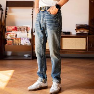 Jeans para hombres 705-0001 rojo de buena calidad pantalones de mezclilla con ajuste delgado de algodón pesado jean grueso 14z