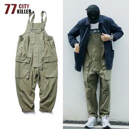 Mannen Jeans 77City Killer Cargo MultiPocket Bib Overalls Mannen Amerikaanse Streetwear Werk Joggers Mannelijke Overall Casual Oversized Broek 230628