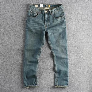 Heren Jeans 96% Katoen Hoge Kwaliteit Denim Heren Amekaji Retro Blauw Gewassen Broek Voor Jeugd Mannelijke Amerikaanse Basic Casual Rechte Broek