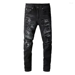 Jeans masculin A669 Retro Ripped Patch Black Fashion Skinny Pantalon Designer Hip Hop Roulé Crayon