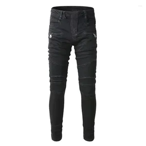 Jeans masculin A964 Biker Youth Streetwear Streetwear Men Patchwork Slim Pantal