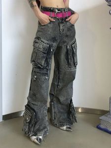 Jeans voor heren ADAgirl Niche Design Vintage damesoveralls Jeans met meerdere zakken Rits Hoge taille Effen kleur Gepersonaliseerde dame Denim broek 231101