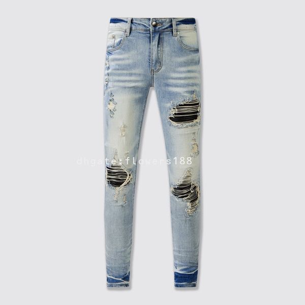 Jeans masculin Am American High Street Vintage Wash Ripped Miri Jeans 8807 Long Jeans Jacket for Men Long Empiled Jeans Fit Fit Jeans Jeans lâches Jeans pour hommes