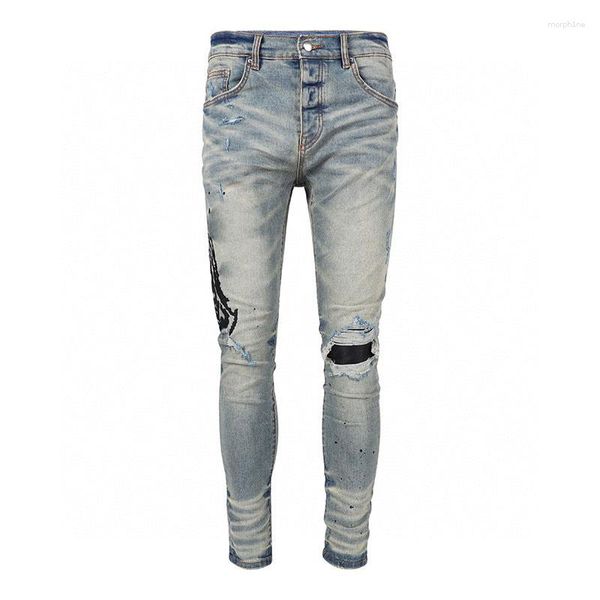 Hommes Jeans AM Marque De Mode Rue Déchiré Style Mendiant Moto Pantalon Mâle Casual Denim Stretch Skinny-Fit Pantalon