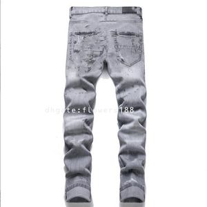 Jeans masculins Am mode lettres grises imprimées Cat Moustache Stretch Mid-Rise Petit pieds Jeans pour hommes jeans tendus jeans jeans jeans jeans beige jeans miri jeans hommes