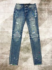 Jeans masculin Am Pantalon Fashion Laquer Paint Dessin Drawing Retro Retro Blue Straight Tube Denim pantalon Punk Skinny