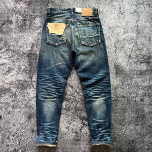 Jeans masculin Amekaji American Casual Vintage Vintage Heavy Wash Stretch Denim pour les hommes poids lourd ruine Red Selvedge Slim Fit Pantalon Straight