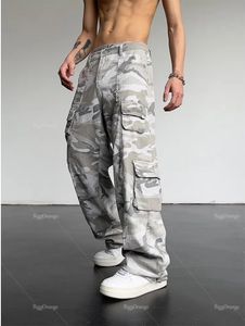 Jeans pour hommes American Cargo pantalons jeans camouflage gris pour hommes et femmes salopette Hiphop jambe large tendance droite vêtements décontractés baggy 230517