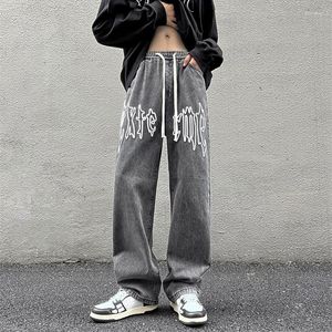 Mannen Jeans Amerikaanse Casual Trekkoord Denim Broek Man Y2K Brief Schuim Afdrukken Baggy Hip Hop Gothic Jean Streetwear Pantalones Hombre